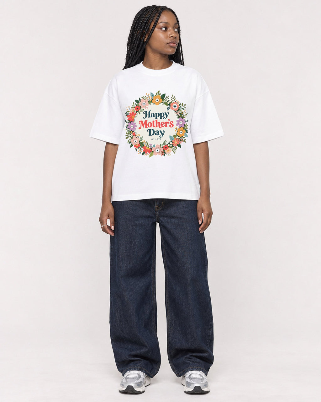 Mockup Boxy Heavyweight Tee White female full-body 04