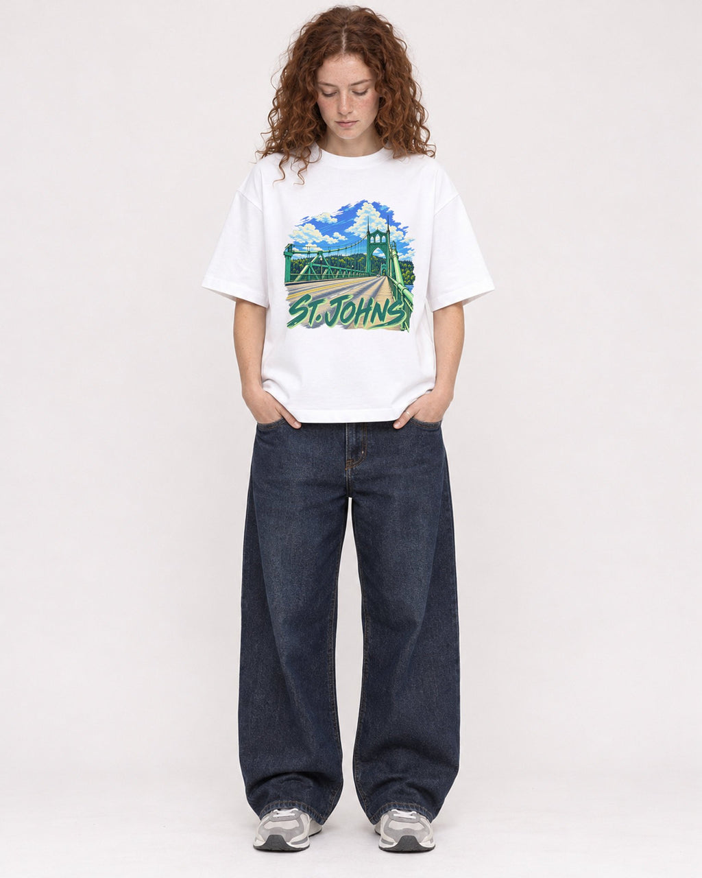 Mockup Boxy Heavyweight Tee White female full-body 09