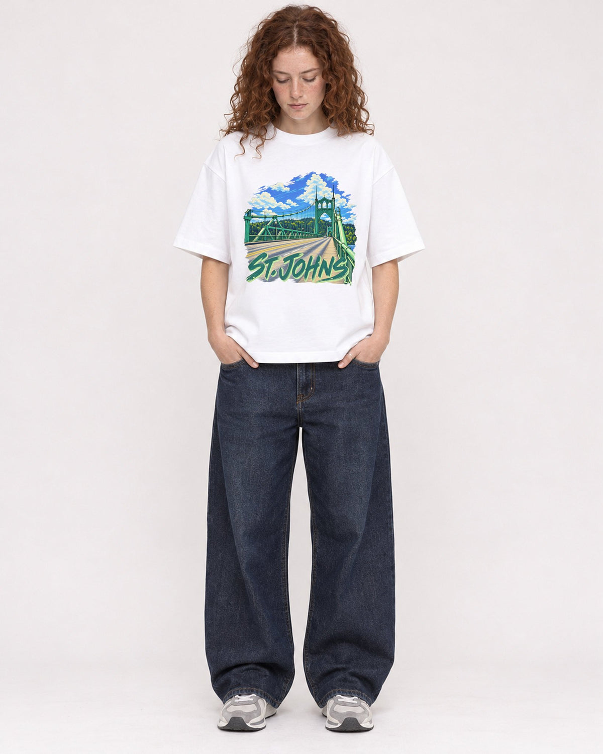 Mockup Boxy Heavyweight Tee White female full-body 09