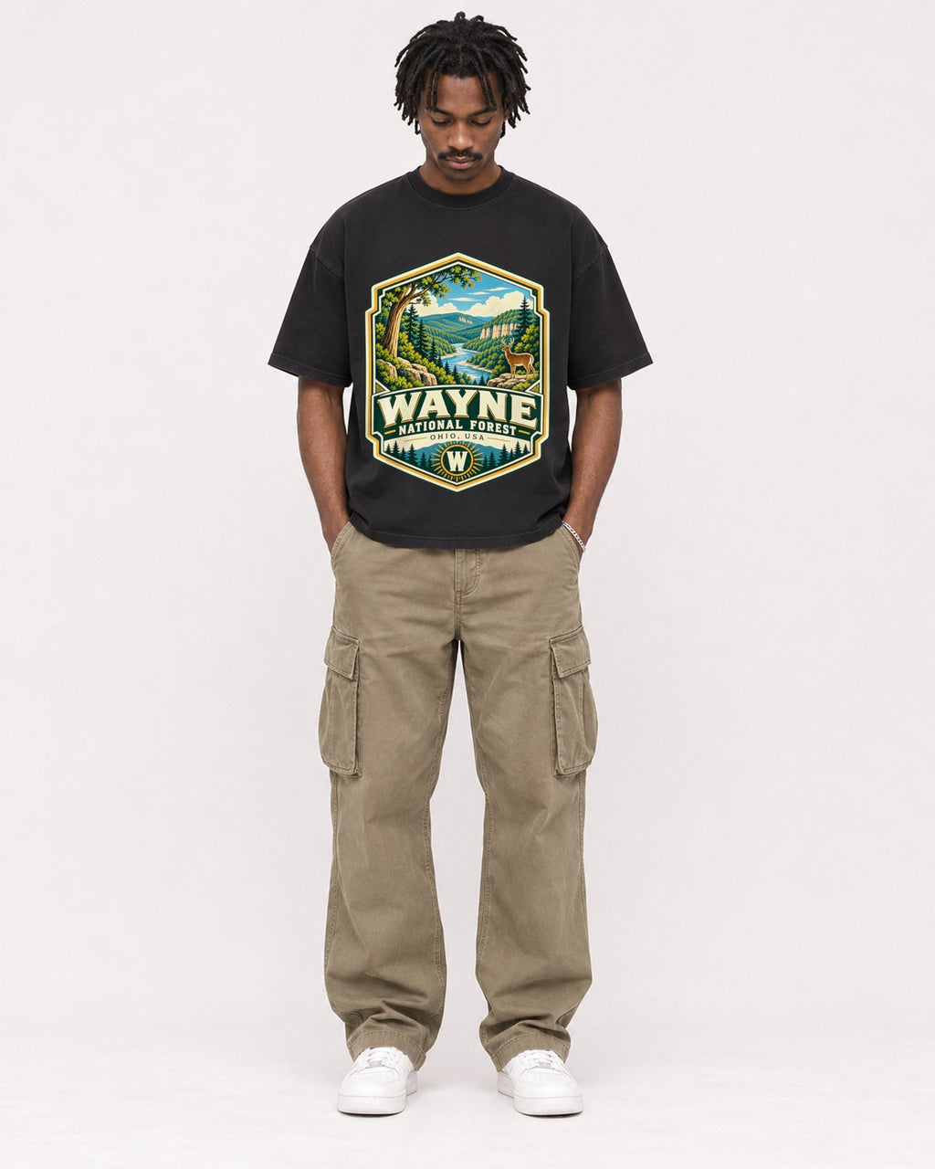 Mockup Boxy Heavyweight Tee Black male full-body 04