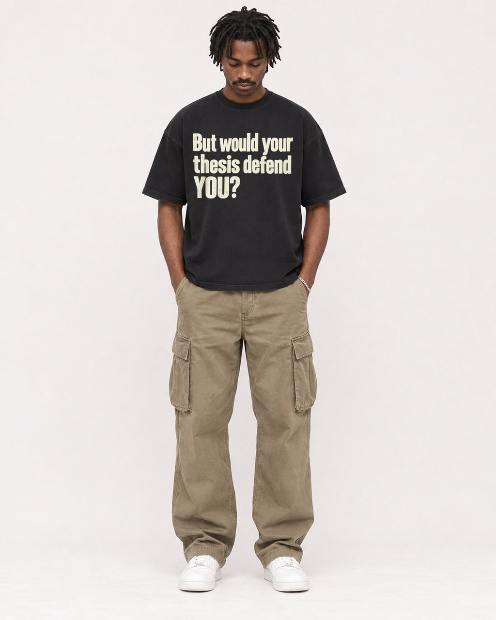 Mockup Boxy Heavyweight Tee Black male full-body 04