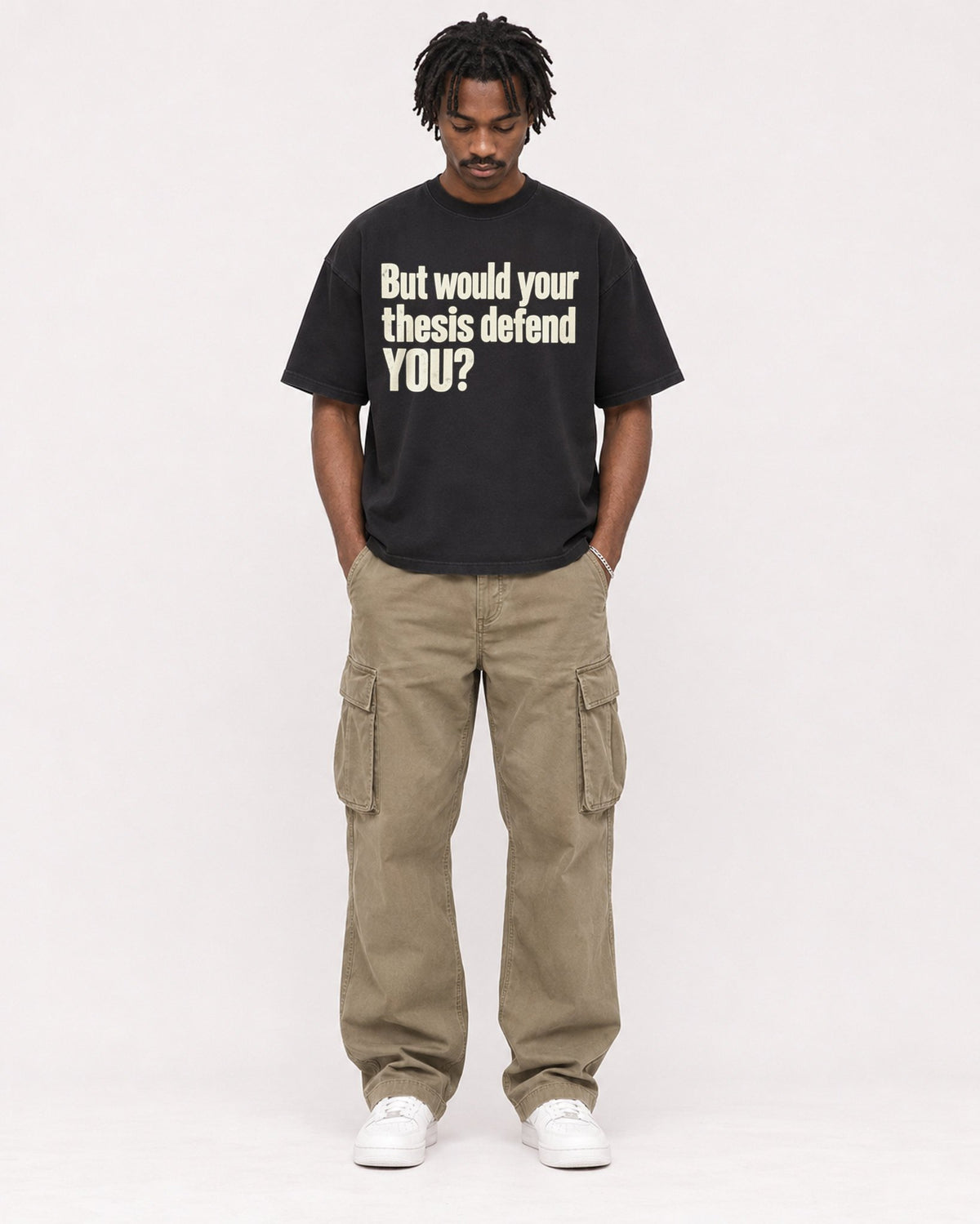 Mockup Boxy Heavyweight Tee Black male full-body 04