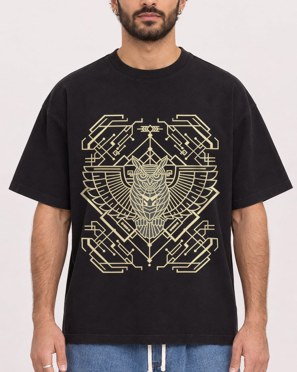 Mockup Boxy Heavyweight Tee Black male close-up 27