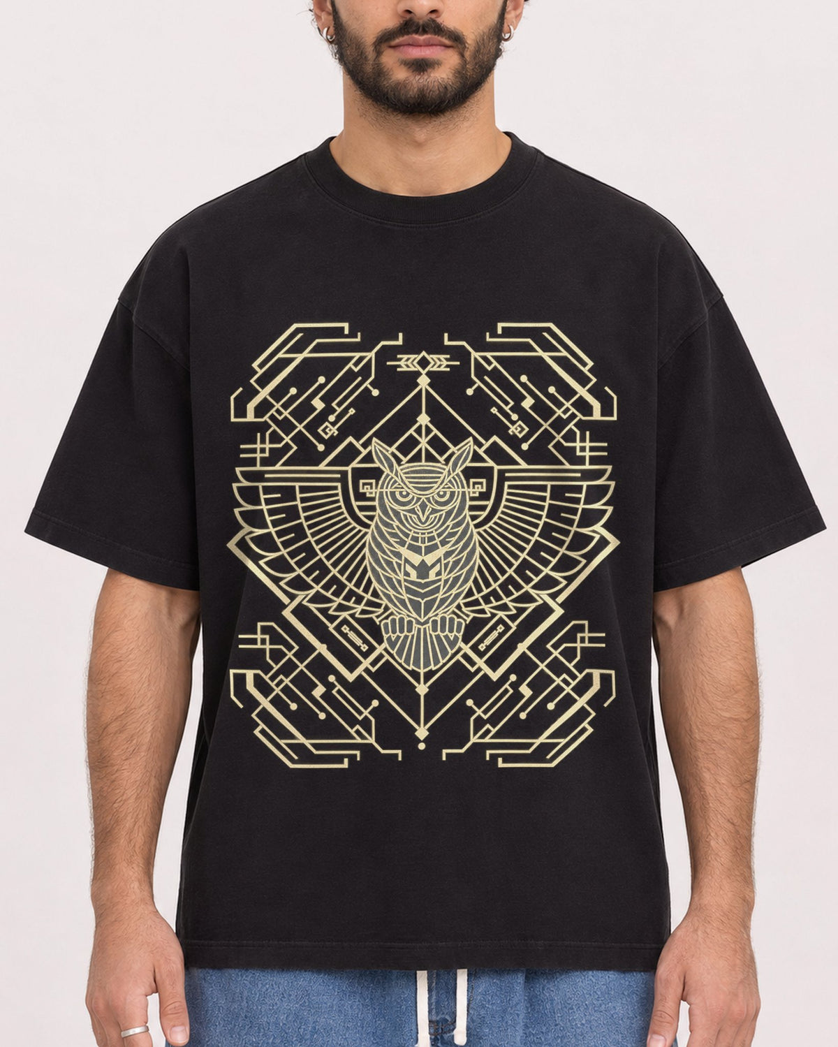 Mockup Boxy Heavyweight Tee Black male close-up 27