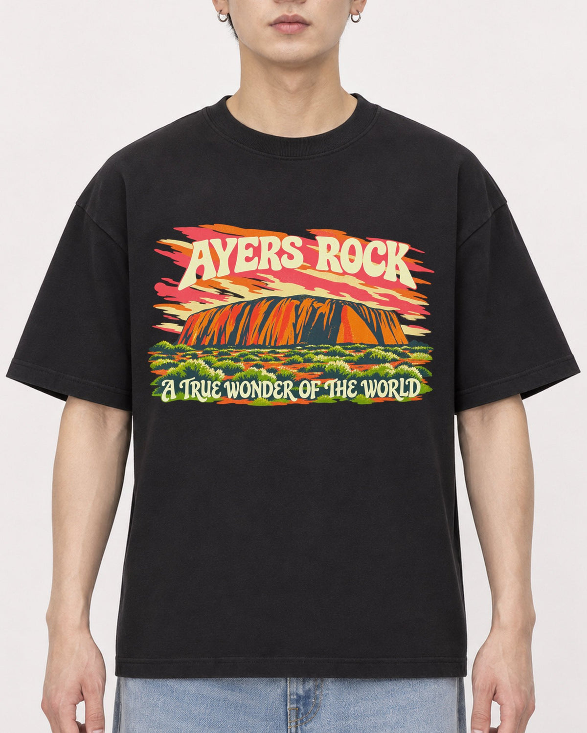 Mockup Boxy Heavyweight Tee Black male close-up 01