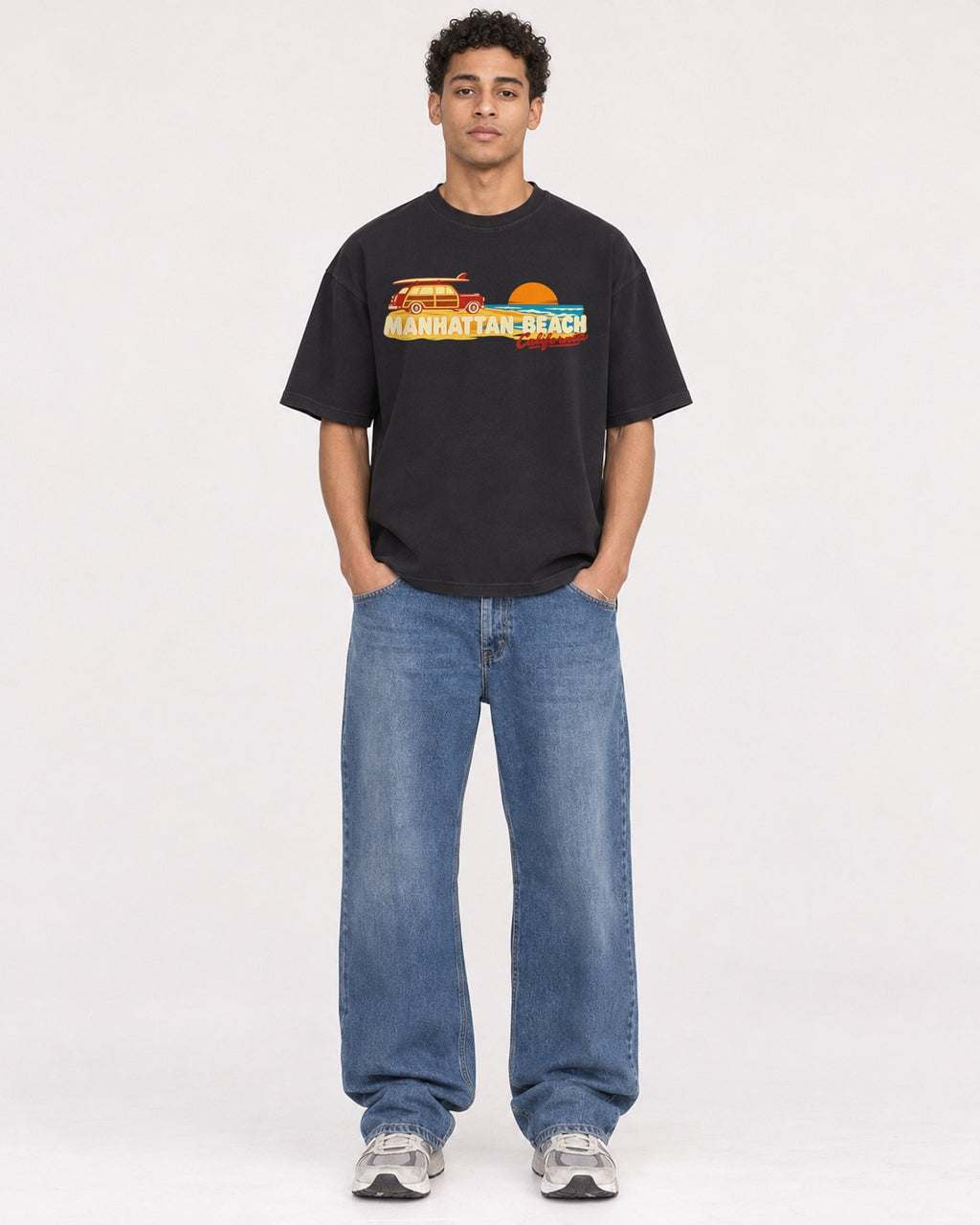Mockup Boxy Heavyweight Tee Black male full-body 10