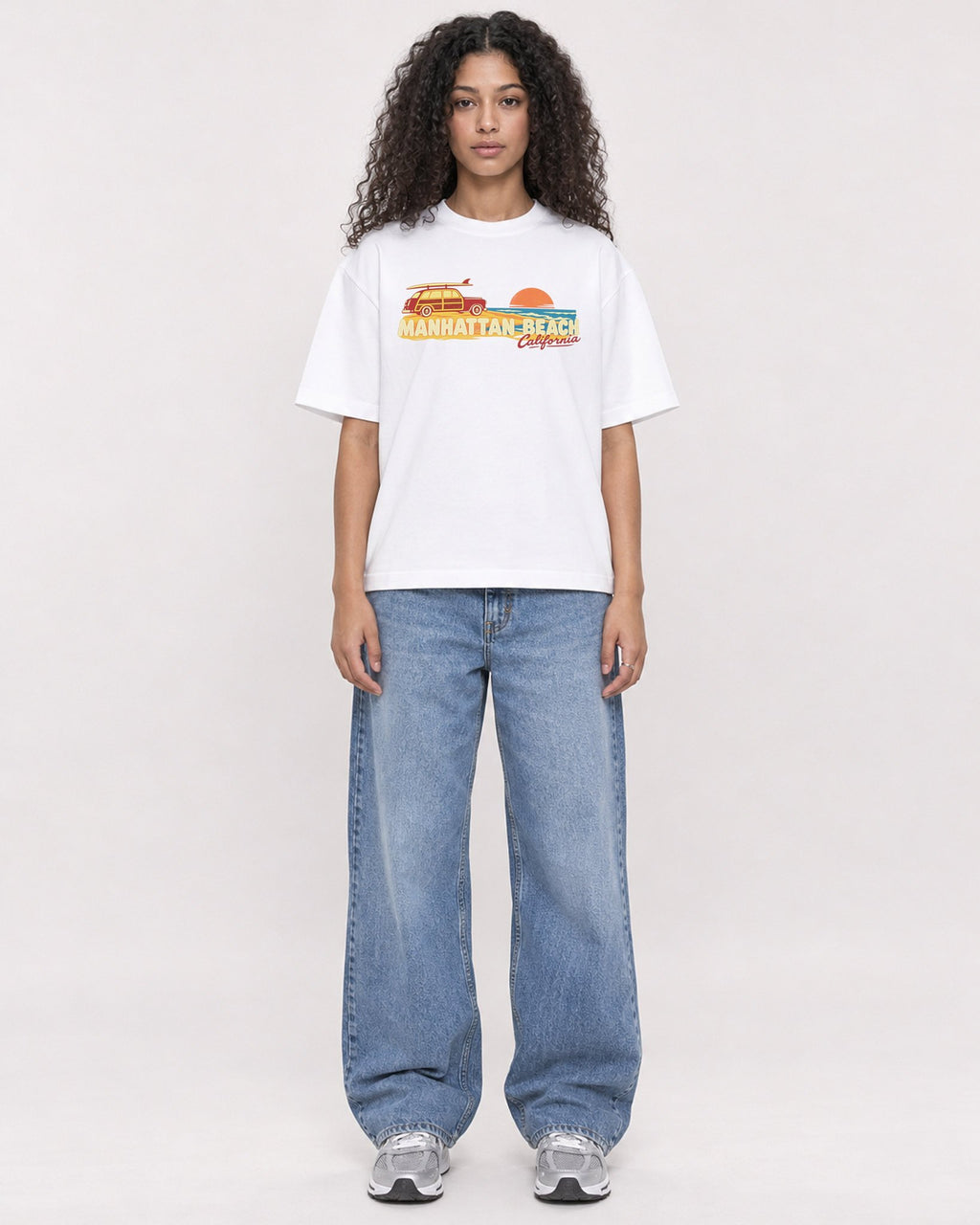 Mockup Boxy Heavyweight Tee White female full-body 10