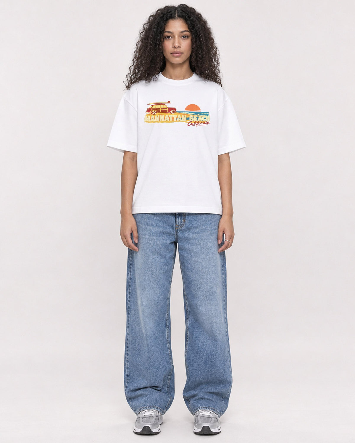 Mockup Boxy Heavyweight Tee White female full-body 10
