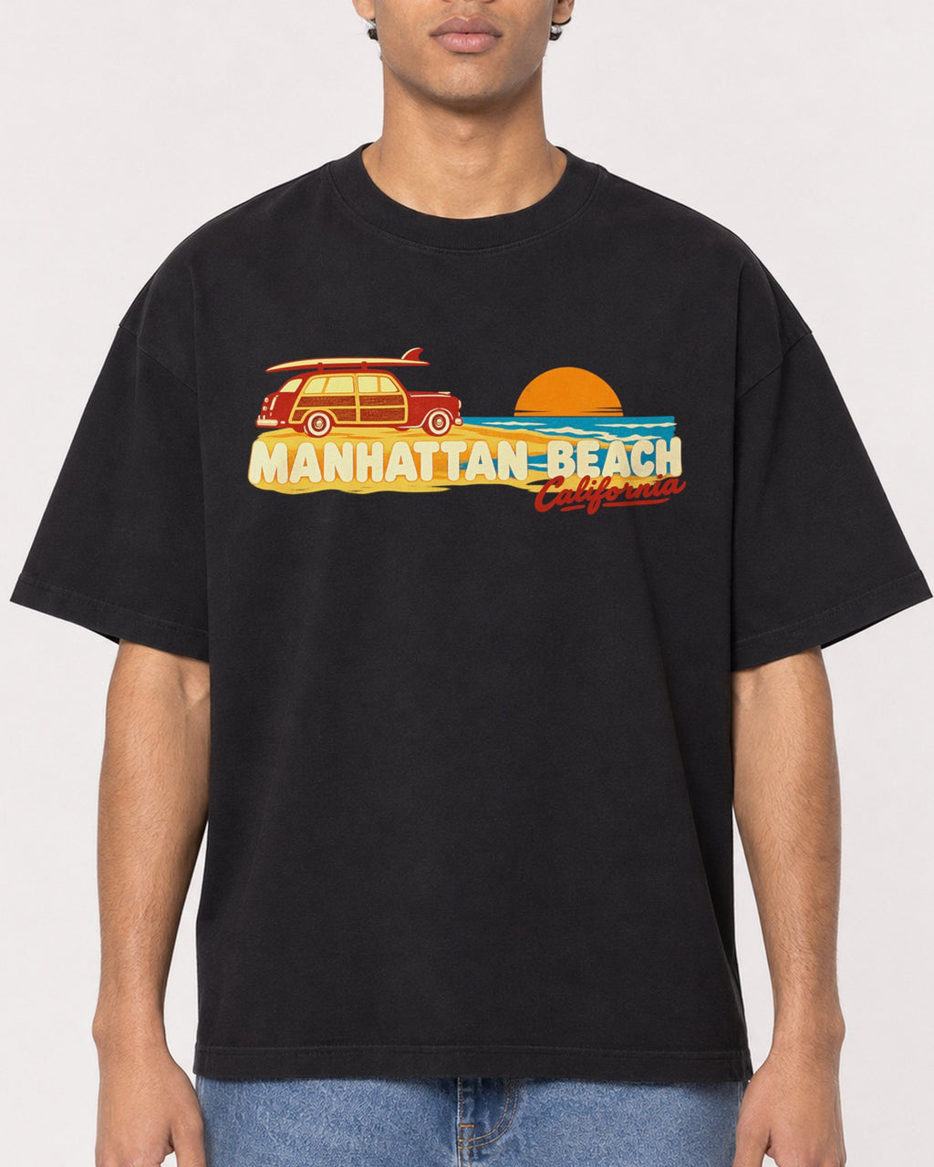 Mockup Boxy Heavyweight Tee Black male close-up 10