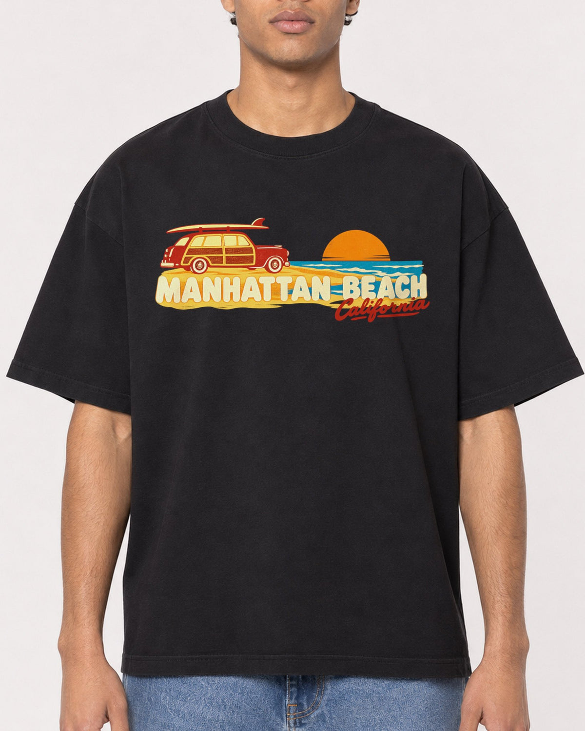 Mockup Boxy Heavyweight Tee Black male close-up 10