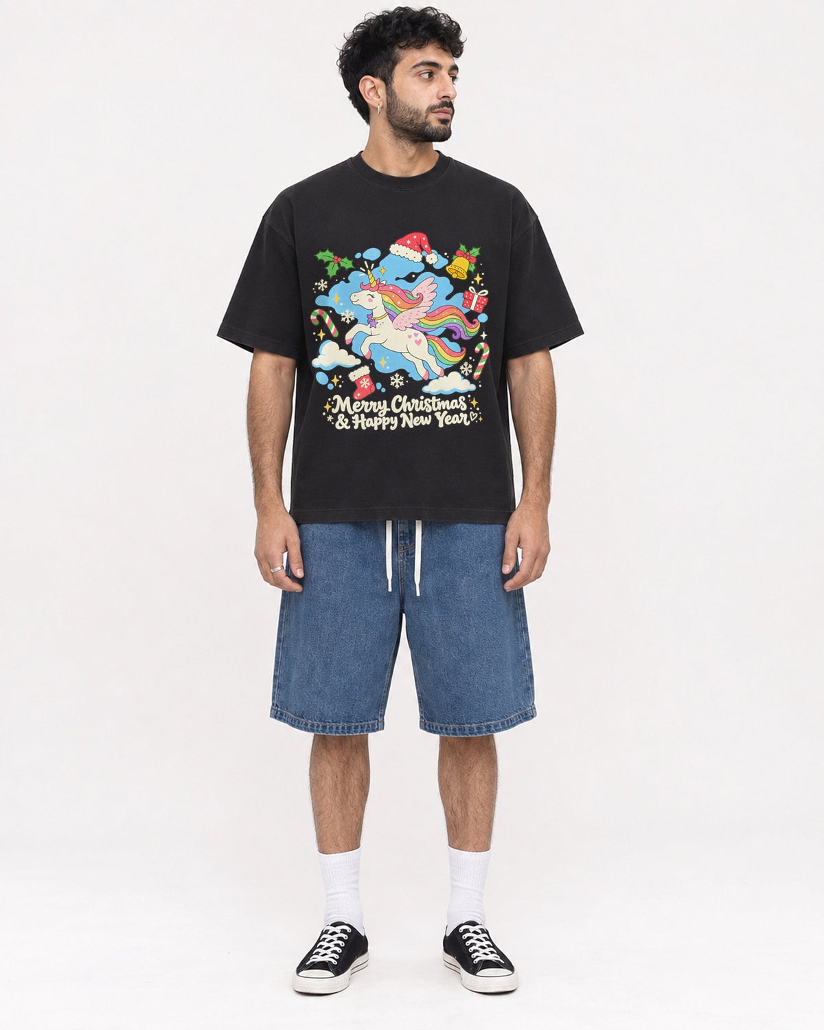 Mockup Boxy Heavyweight Tee Black male full-body 07