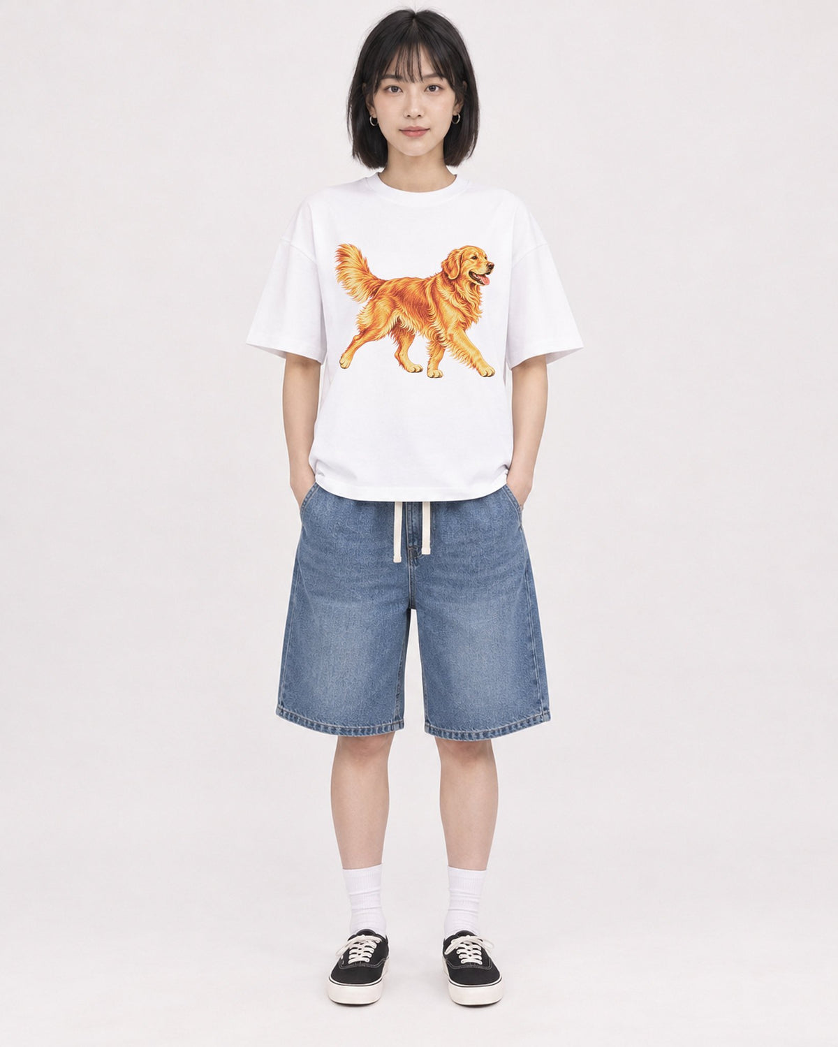Mockup Boxy Heavyweight Tee White female full-body 11