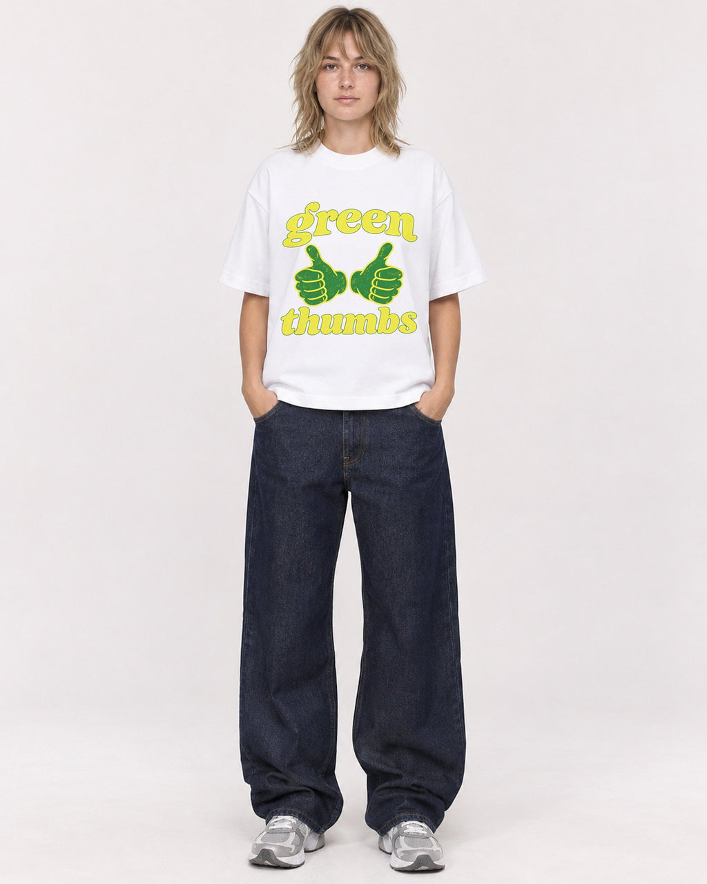 Mockup Boxy Heavyweight Tee White female full-body 19