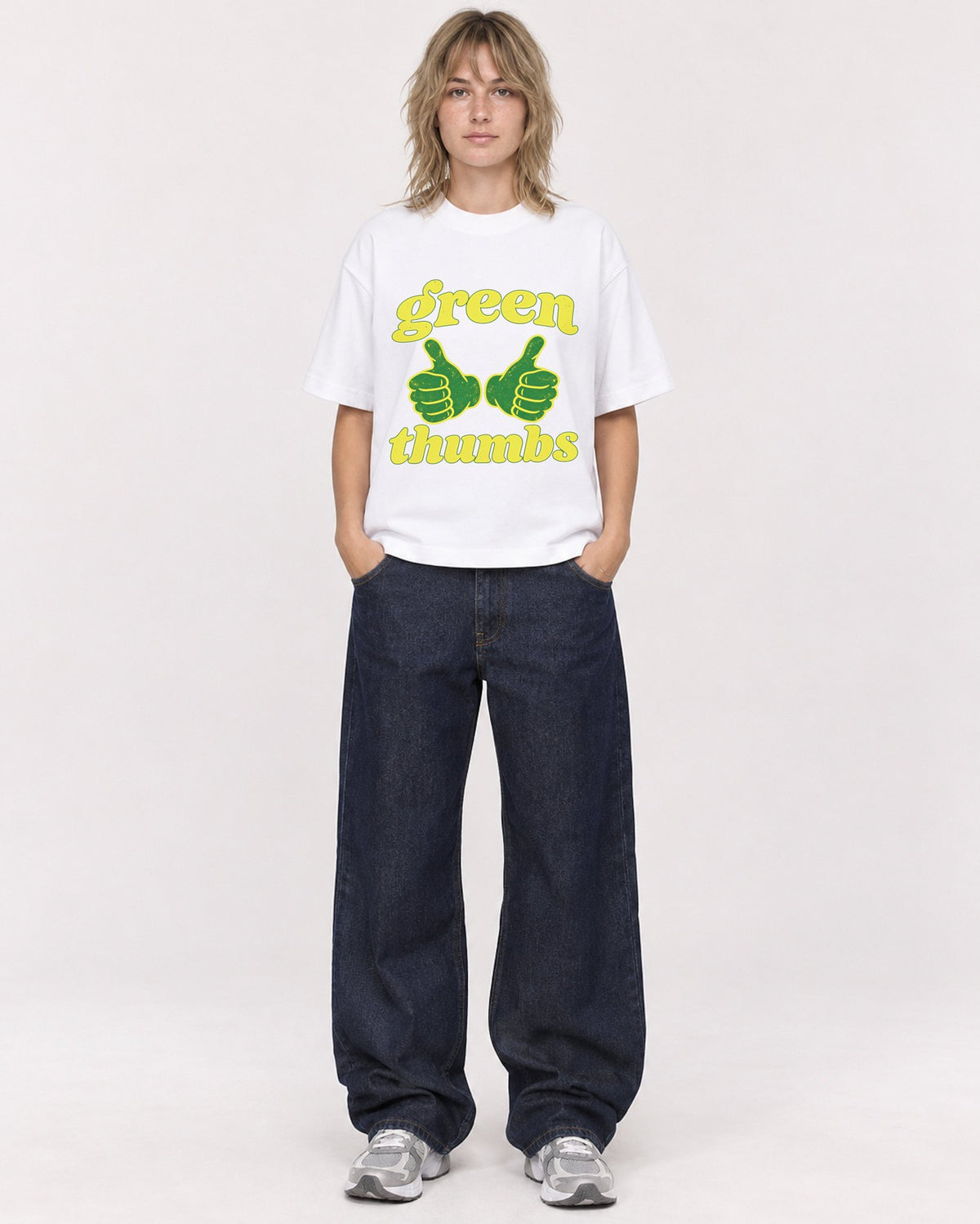 Mockup Boxy Heavyweight Tee White female full-body 19