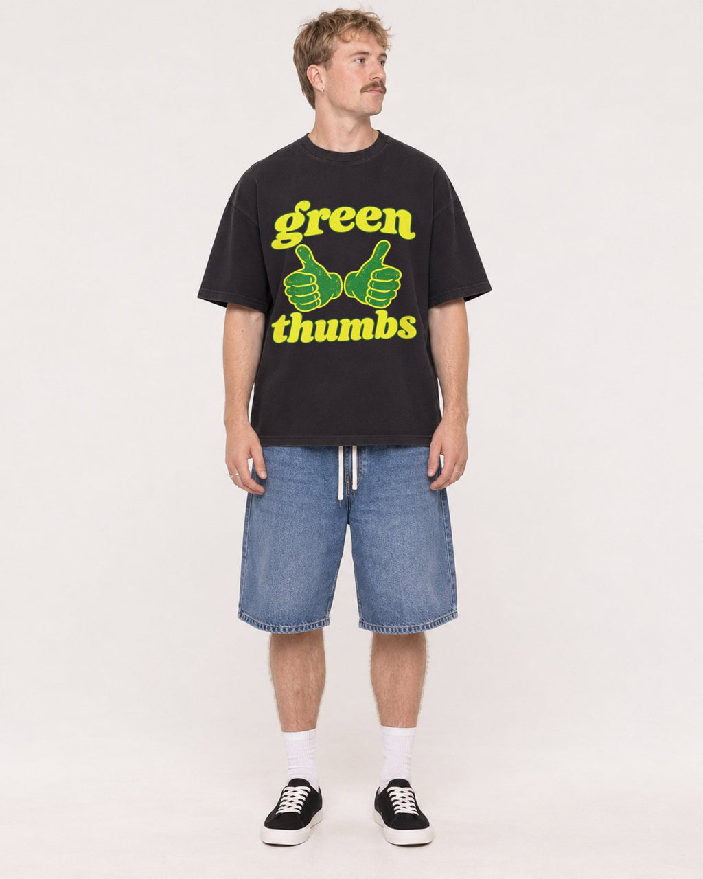 Mockup Boxy Heavyweight Tee Black male full-body 19
