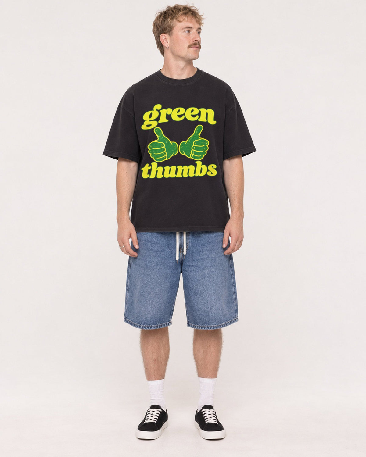 Mockup Boxy Heavyweight Tee Black male full-body 19