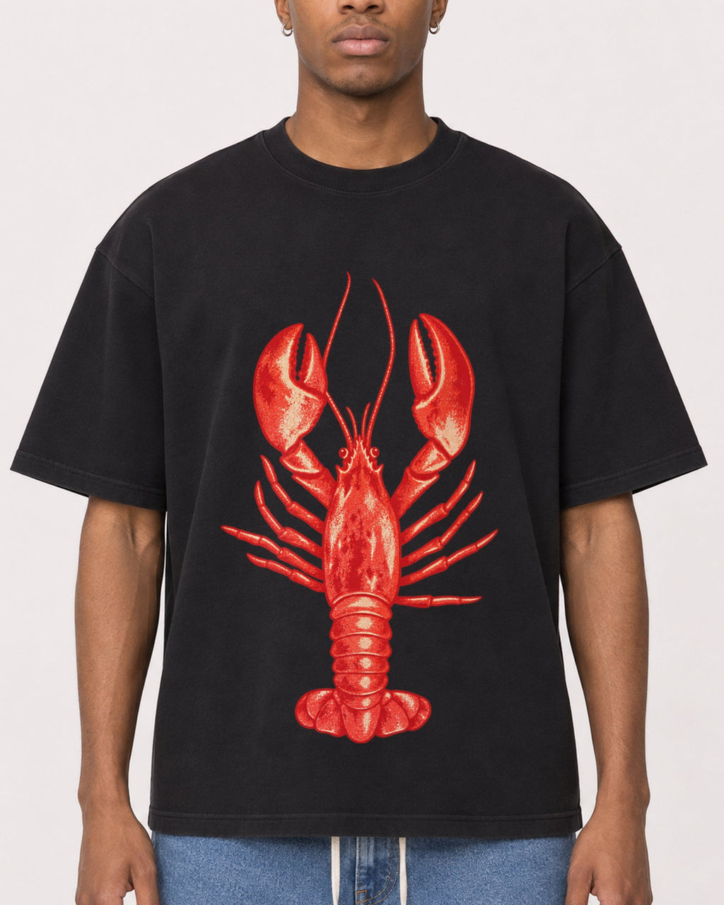 Mockup Boxy Heavyweight Tee Black male close-up 35
