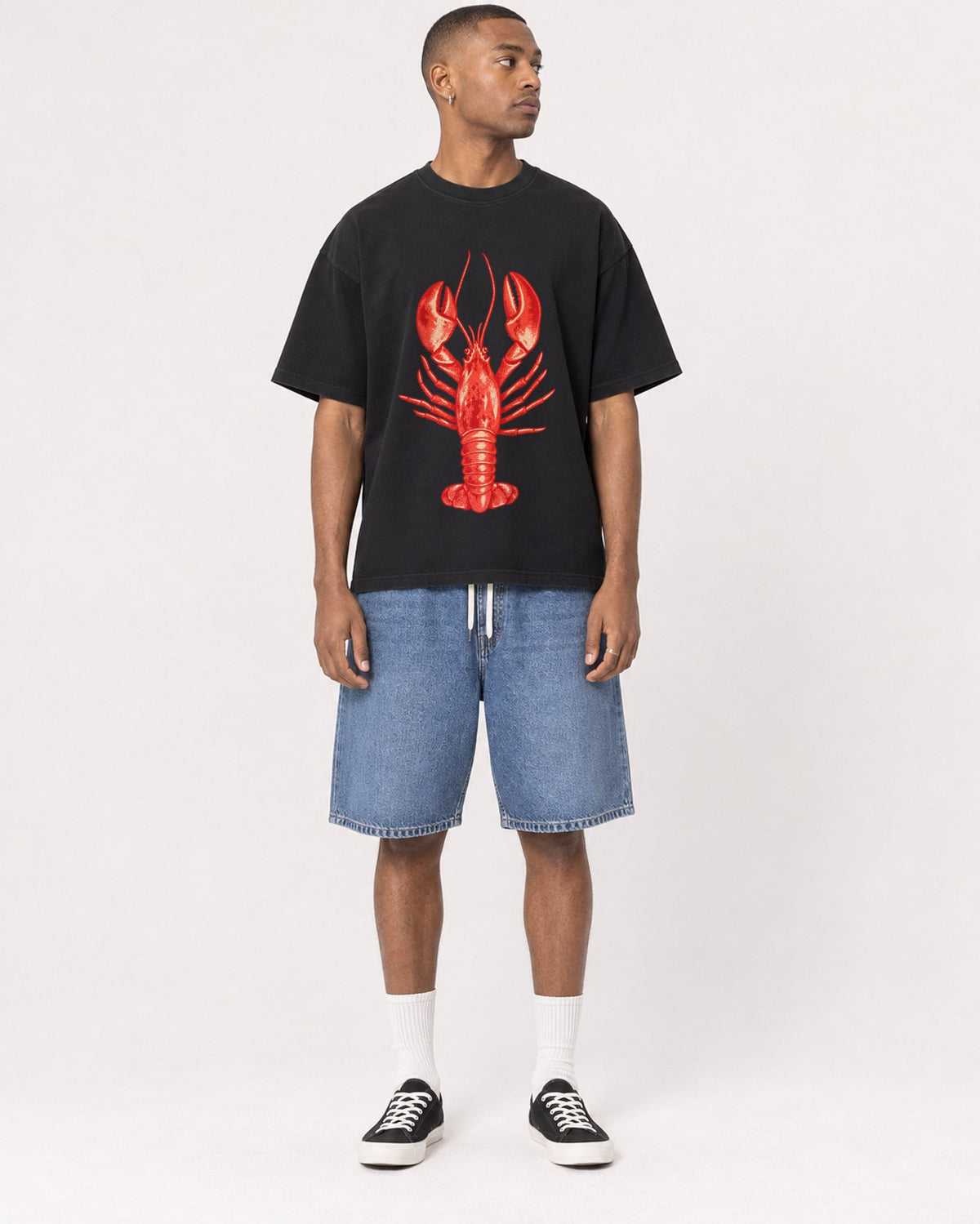 Mockup Boxy Heavyweight Tee Black male full-body 35