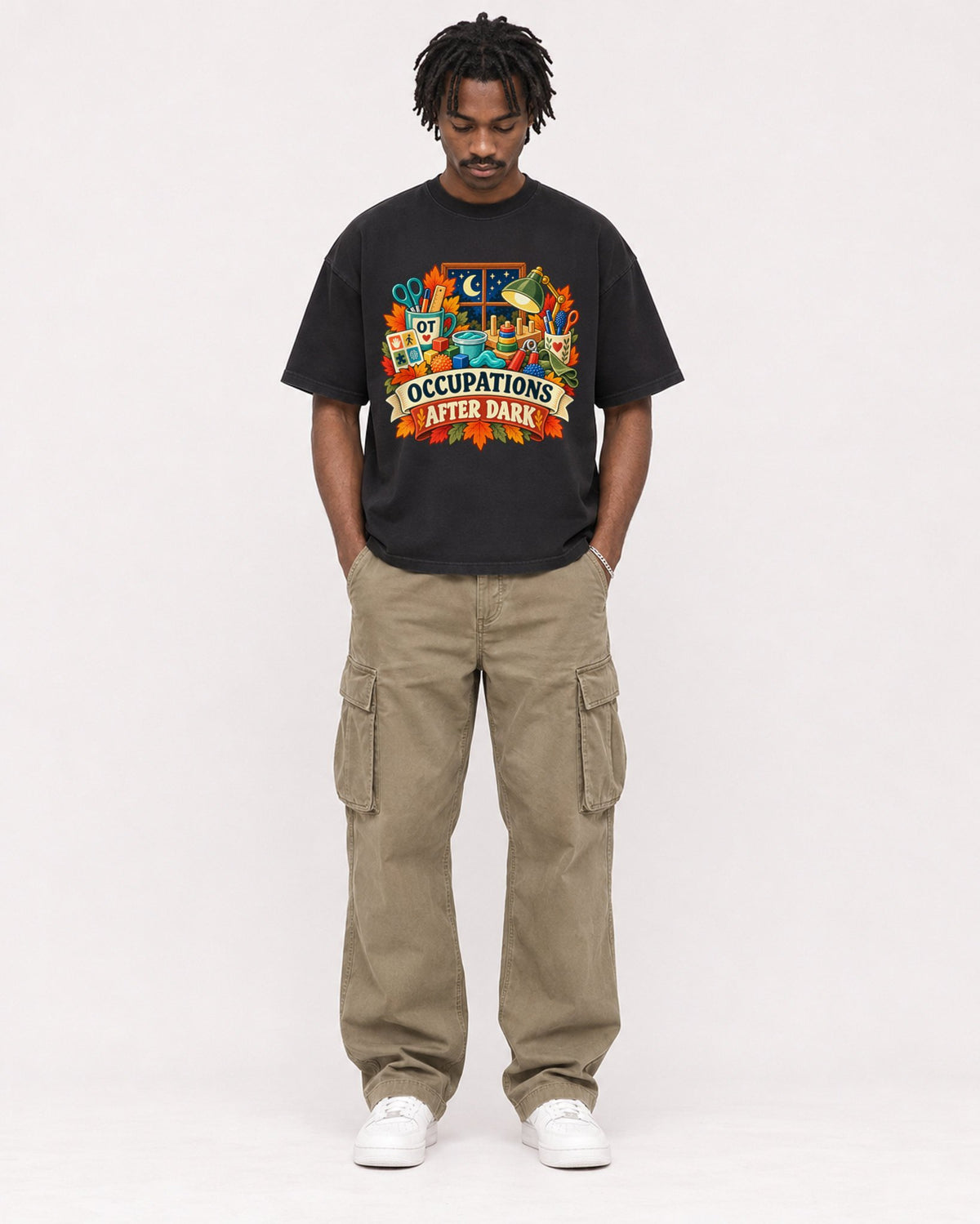 Mockup Boxy Heavyweight Tee Black male full-body 04