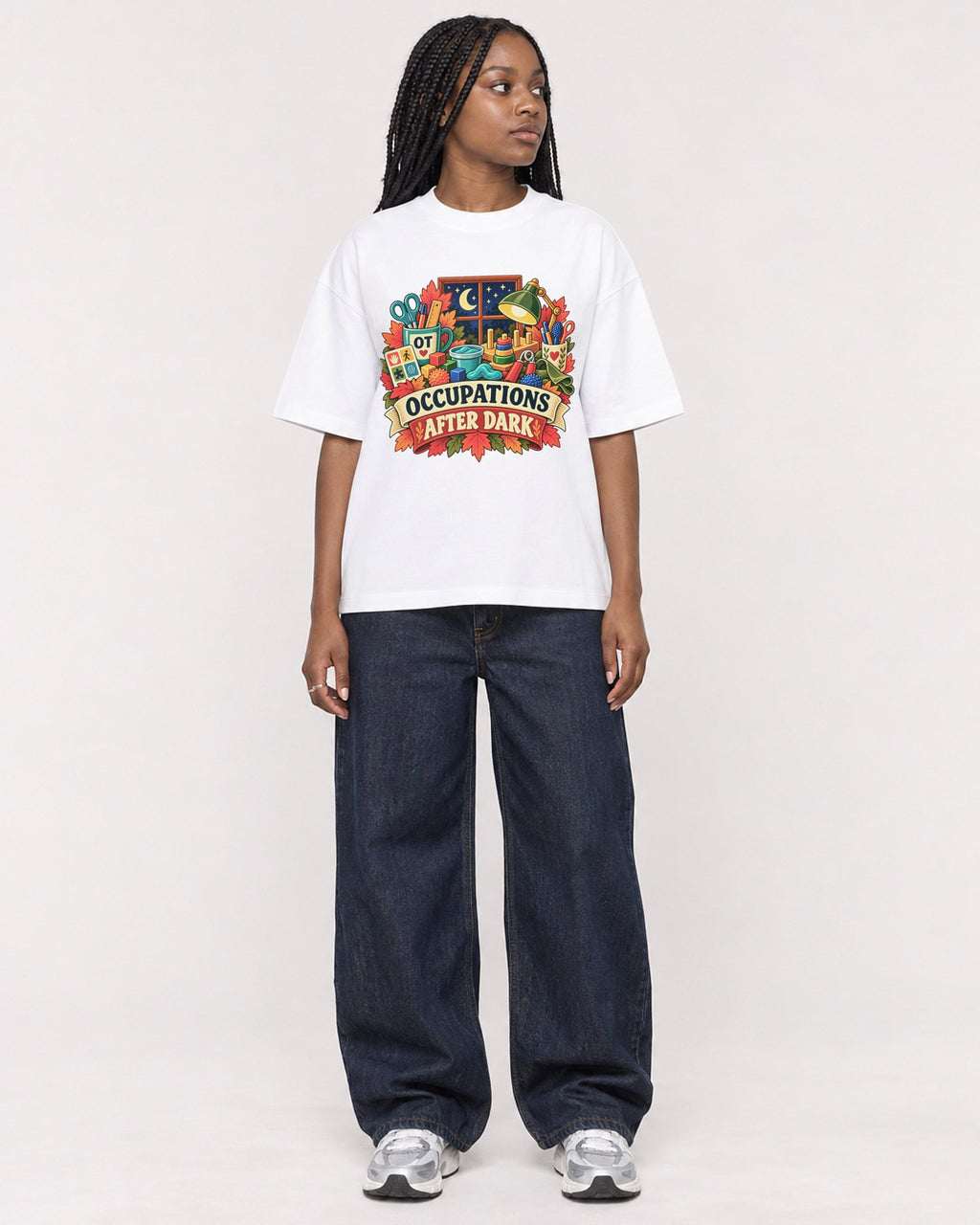 Mockup Boxy Heavyweight Tee White female full-body 04