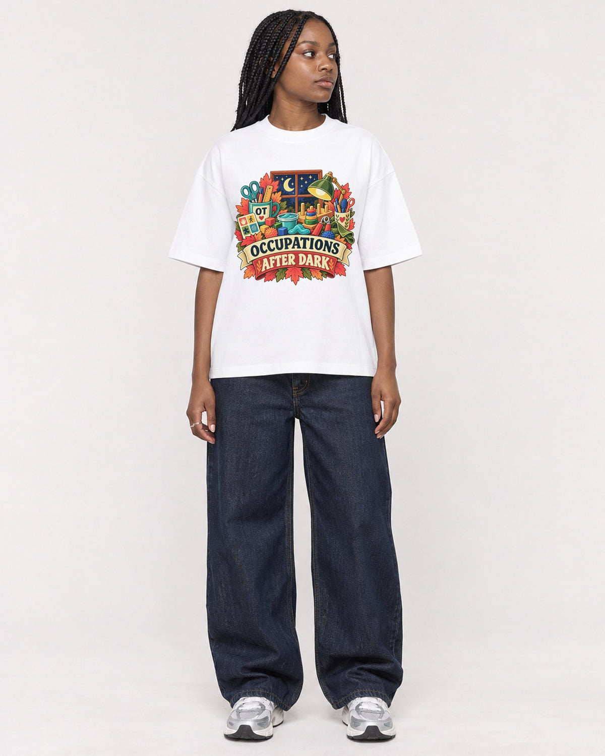 Mockup Boxy Heavyweight Tee White female full-body 04
