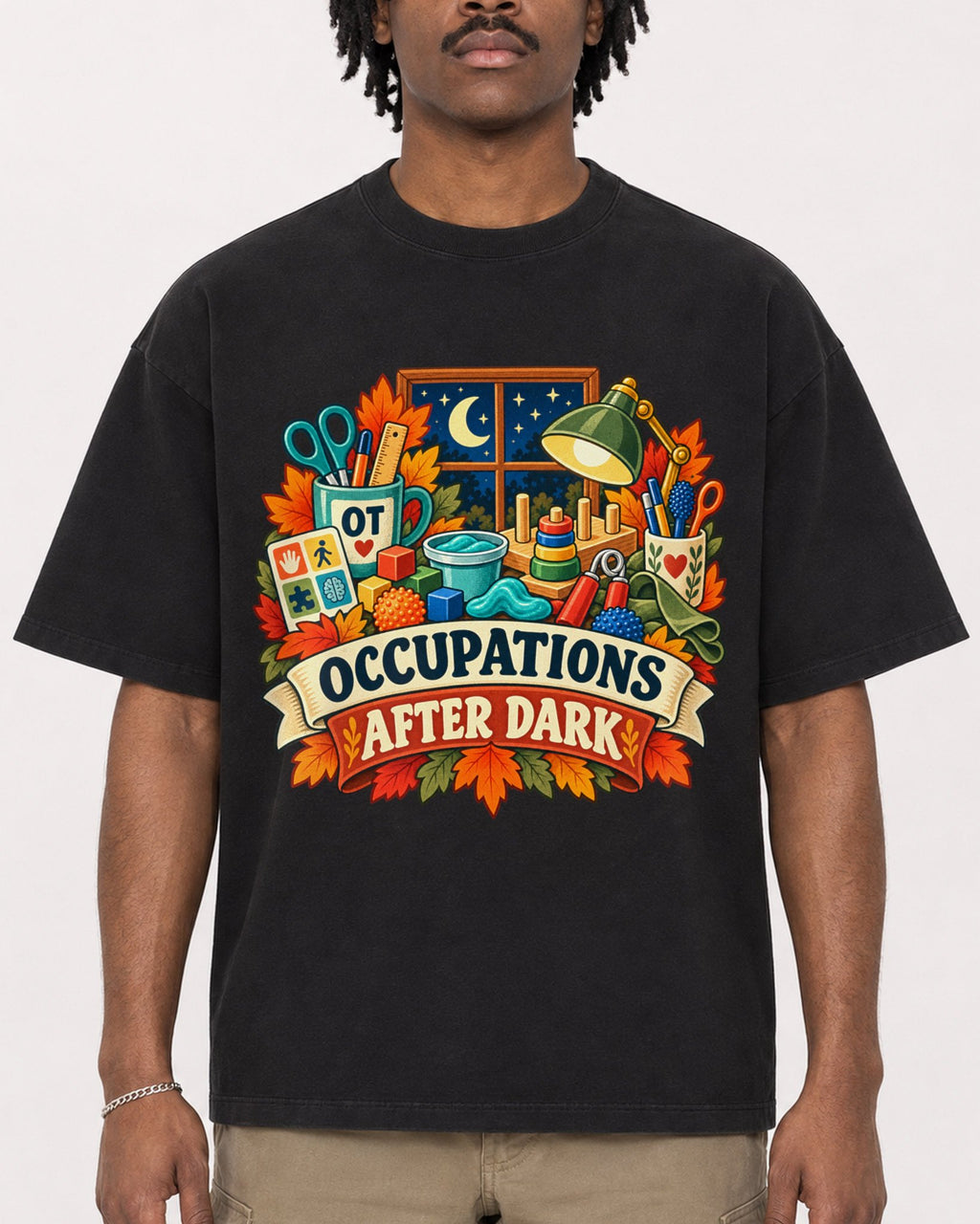 Mockup Boxy Heavyweight Tee Black male close-up 04