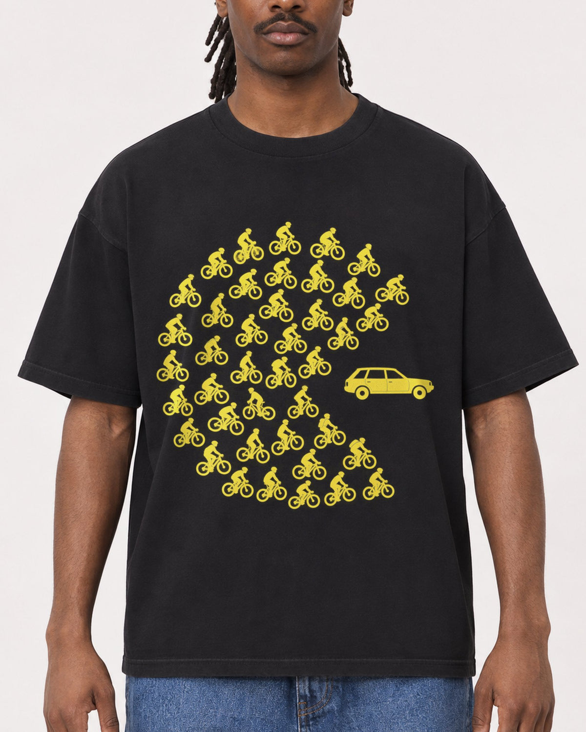 Mockup Boxy Heavyweight Tee Black male close-up 34