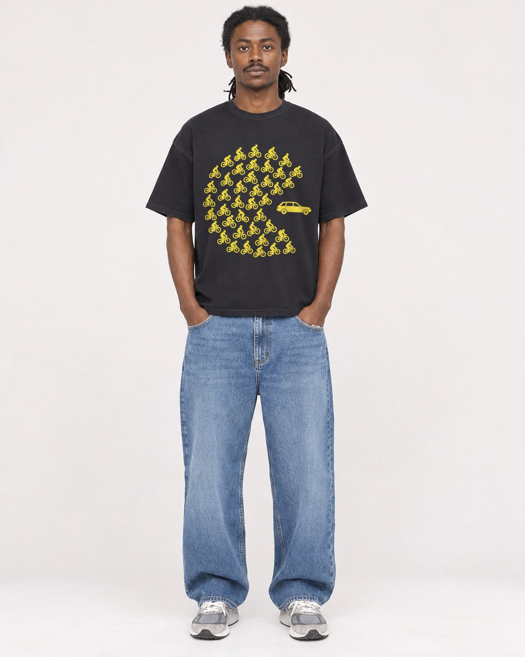 Mockup Boxy Heavyweight Tee Black male full-body 34