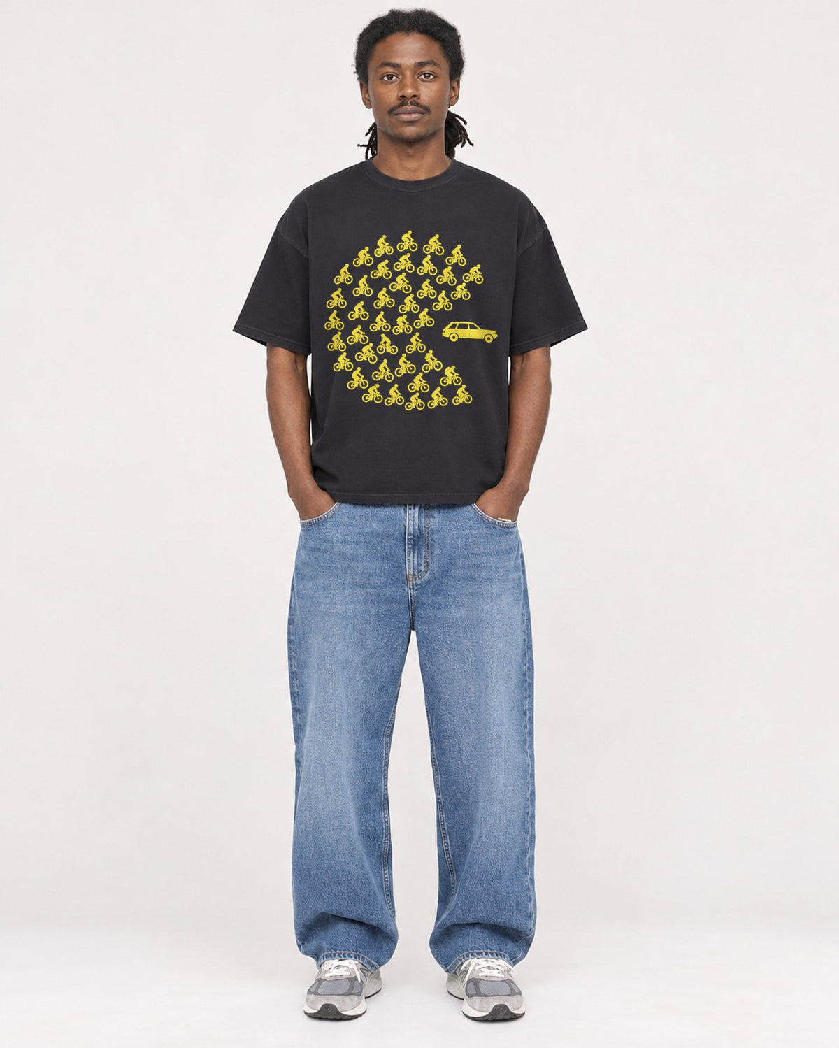 Mockup Boxy Heavyweight Tee Black male full-body 34