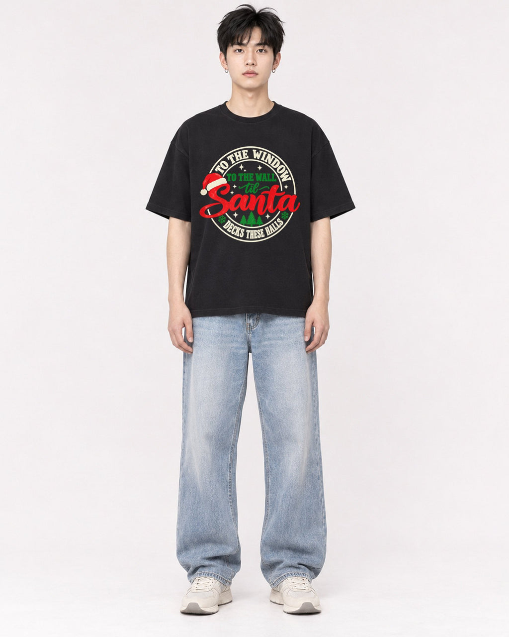 Mockup Boxy Heavyweight Tee Black male full-body 01