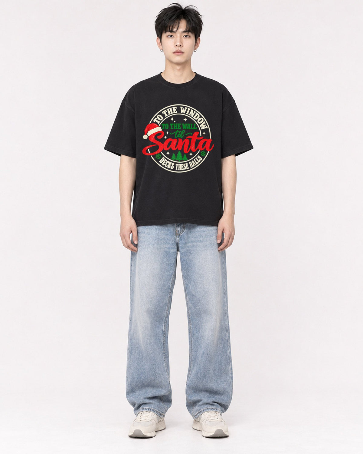 Mockup Boxy Heavyweight Tee Black male full-body 01