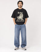 Mockup Boxy Heavyweight Tee Black male full-body 22
