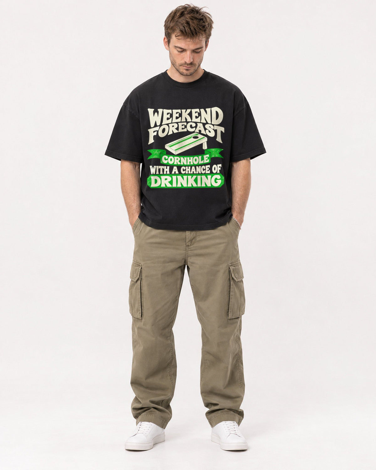 Mockup Boxy Heavyweight Tee Black male full-body 08