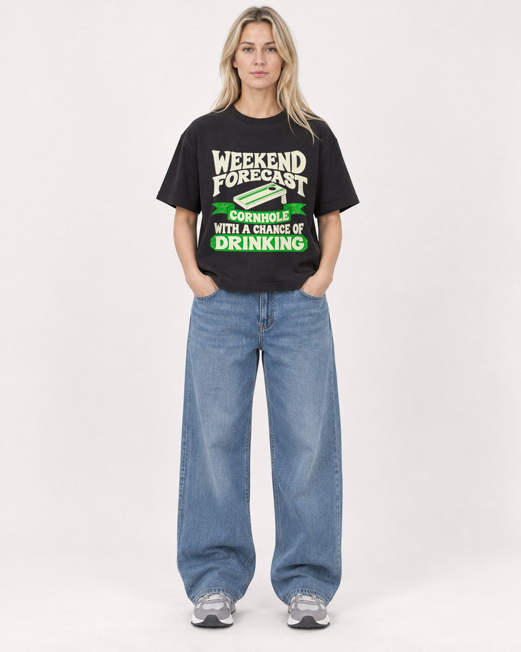 Mockup Boxy Heavyweight Tee Black female full-body 08