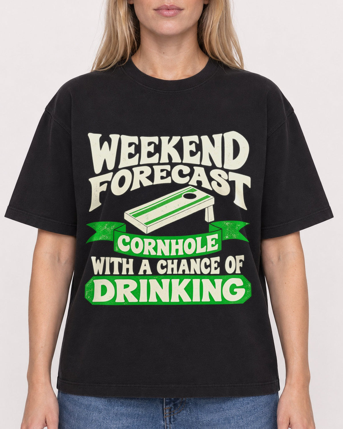 Mockup Boxy Heavyweight Tee Black female close-up 08
