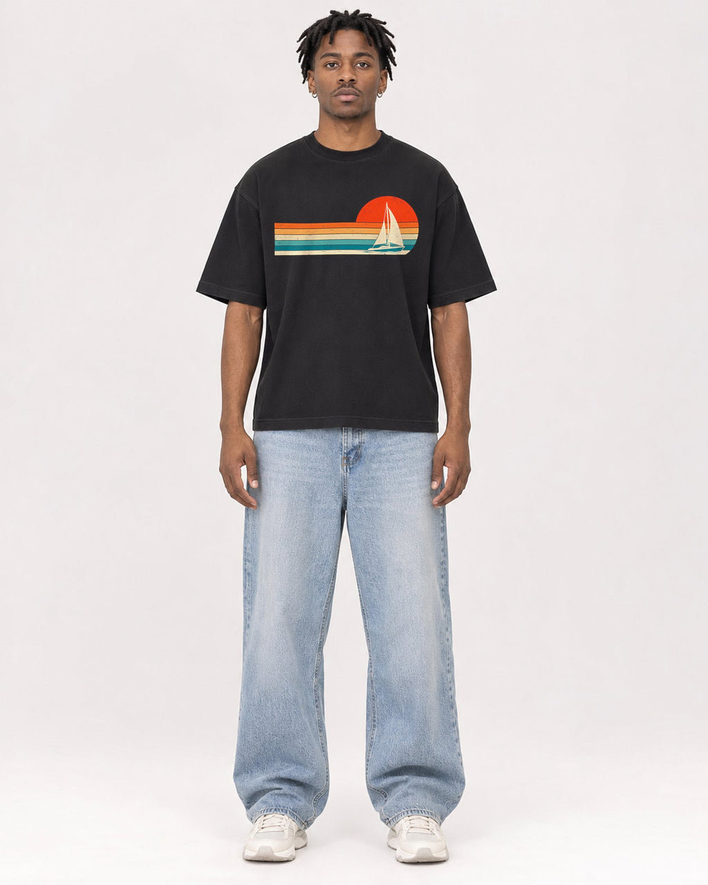 Mockup Boxy Heavyweight Tee Black male full-body 05