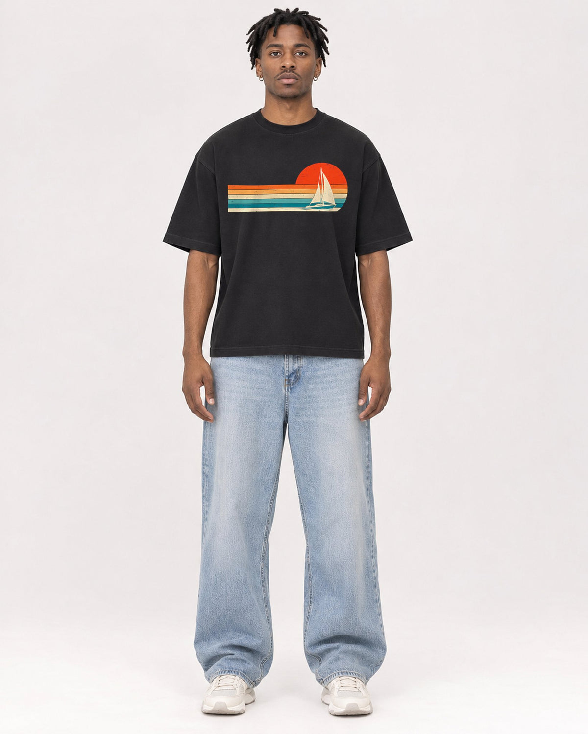 Mockup Boxy Heavyweight Tee Black male full-body 05