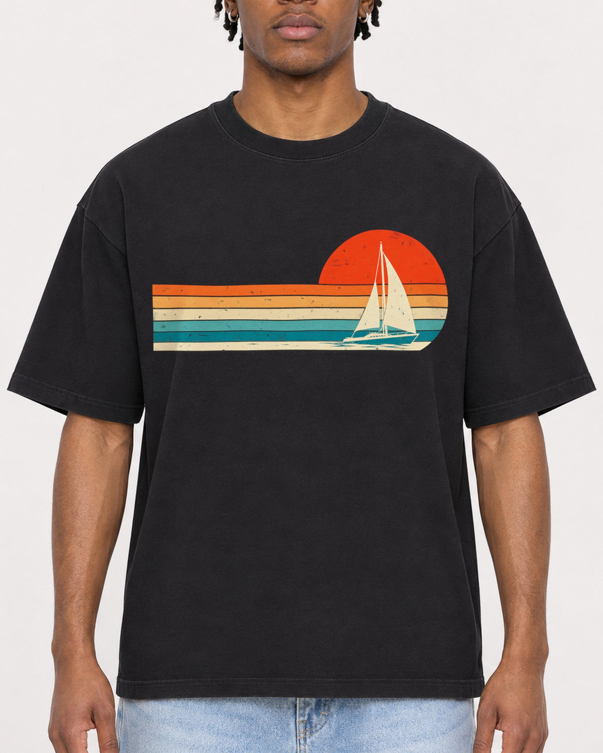 Mockup Boxy Heavyweight Tee Black male close-up 05