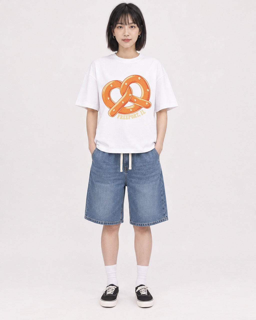 Mockup Boxy Heavyweight Tee White female full-body 11