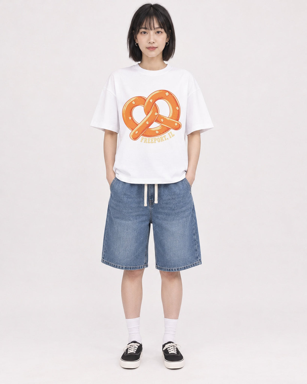 Mockup Boxy Heavyweight Tee White female full-body 11
