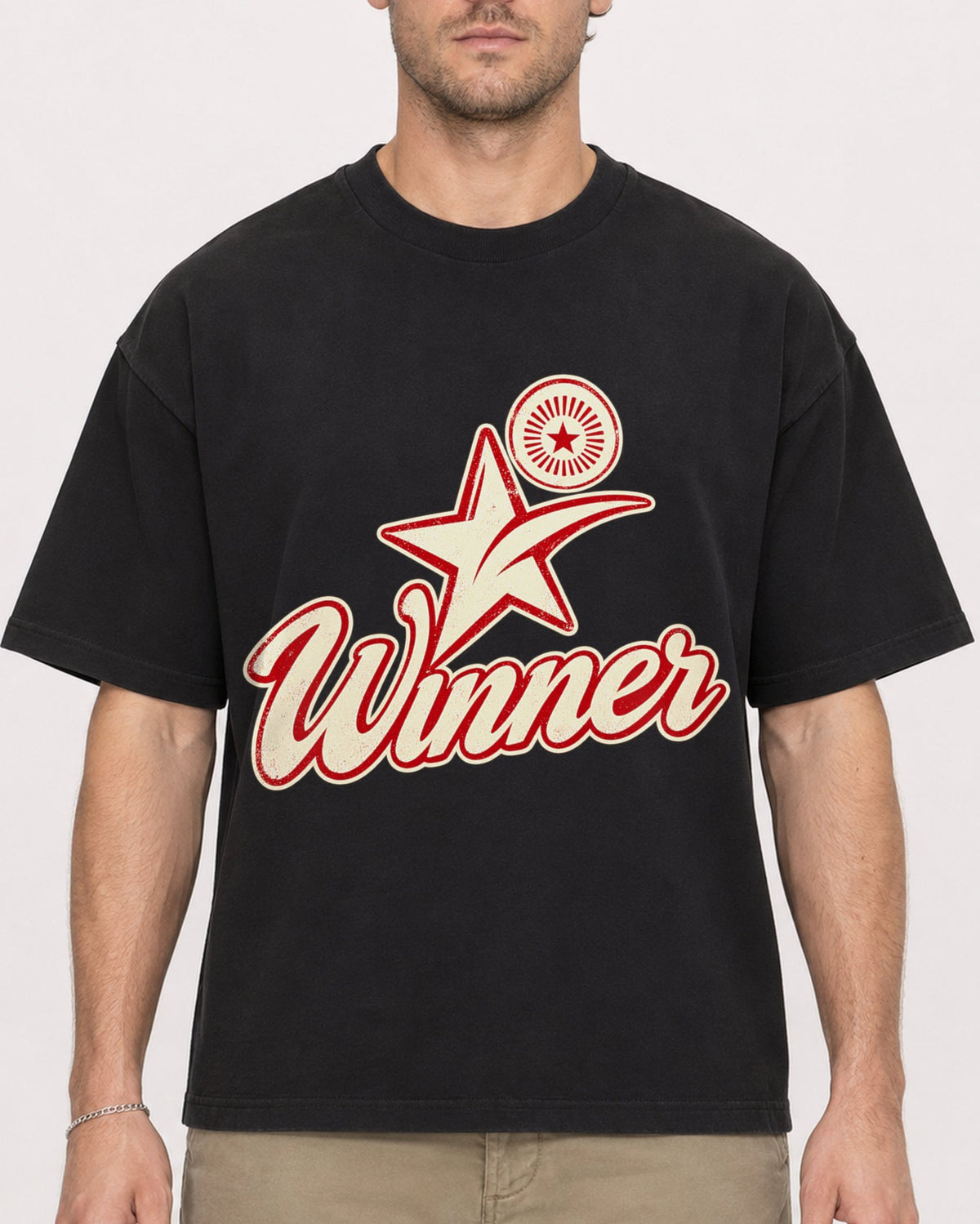 Mockup Boxy Heavyweight Tee Black male close-up 08