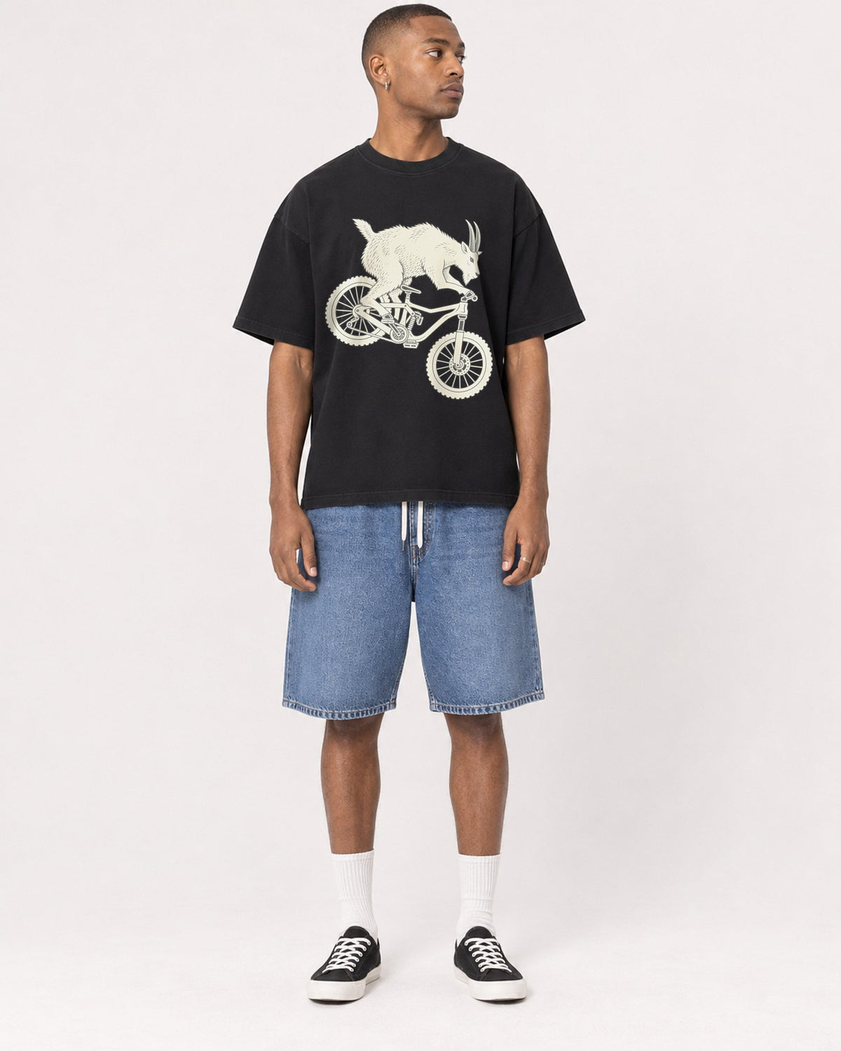 Mockup Boxy Heavyweight Tee Black male full-body 35