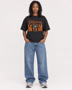 Mockup Boxy Heavyweight Tee Black female full-body 24