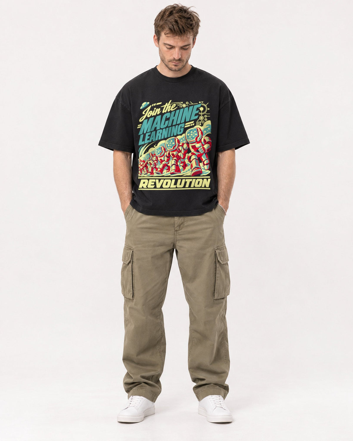 Mockup Boxy Heavyweight Tee Black male full-body 08