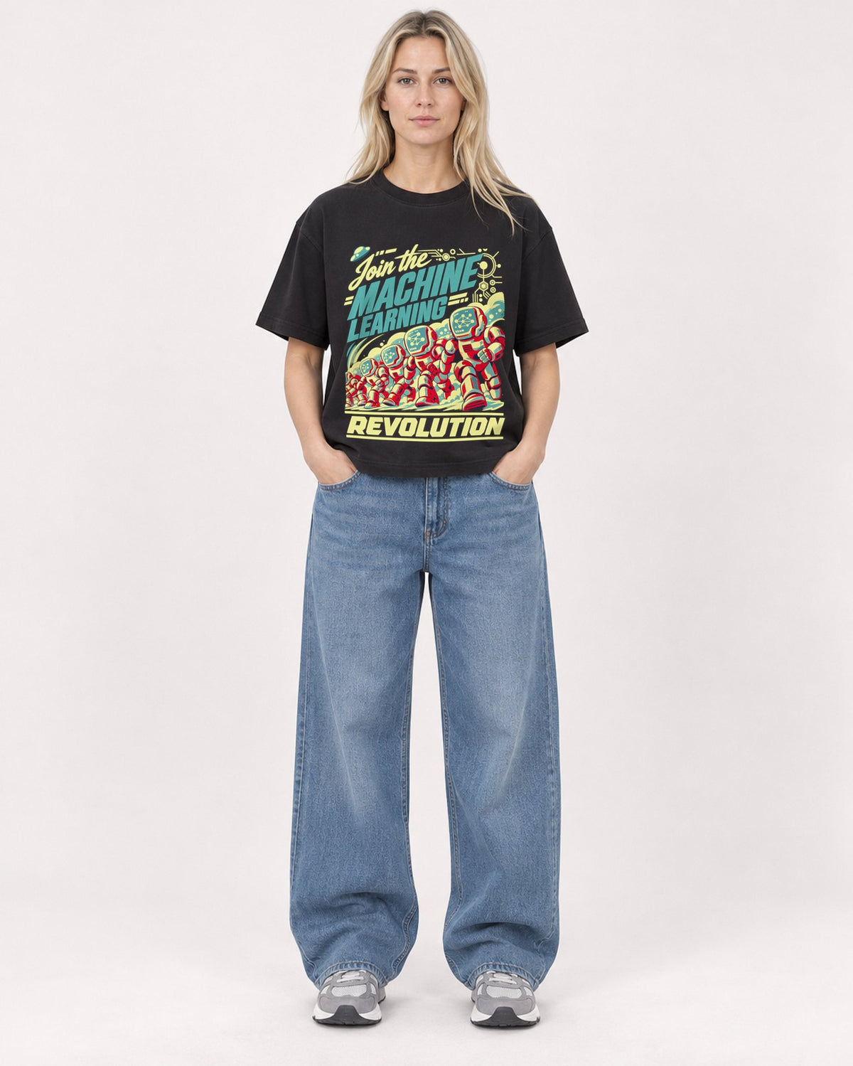 Mockup Boxy Heavyweight Tee Black female full-body 08