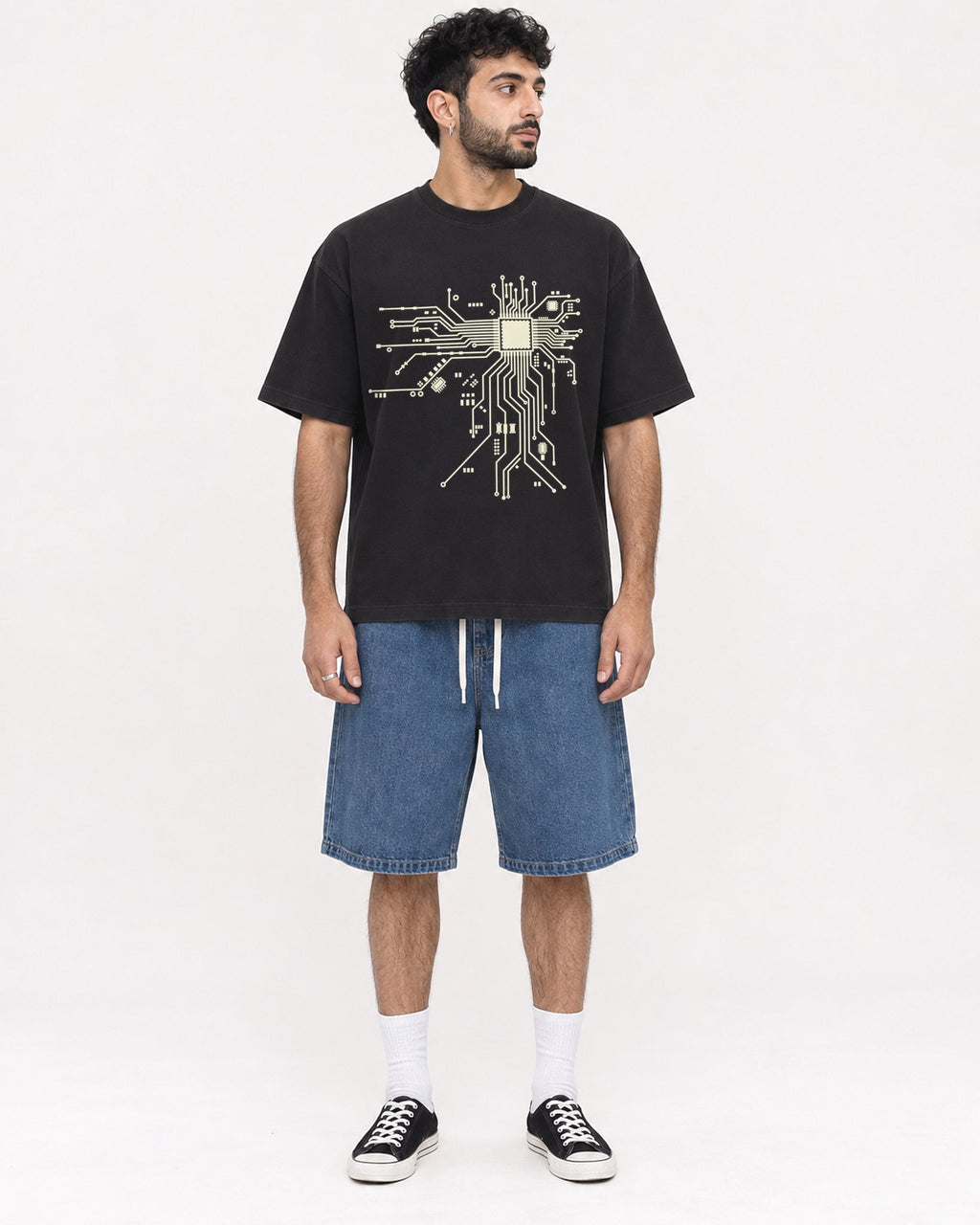 Mockup Boxy Heavyweight Tee Black male full-body 07