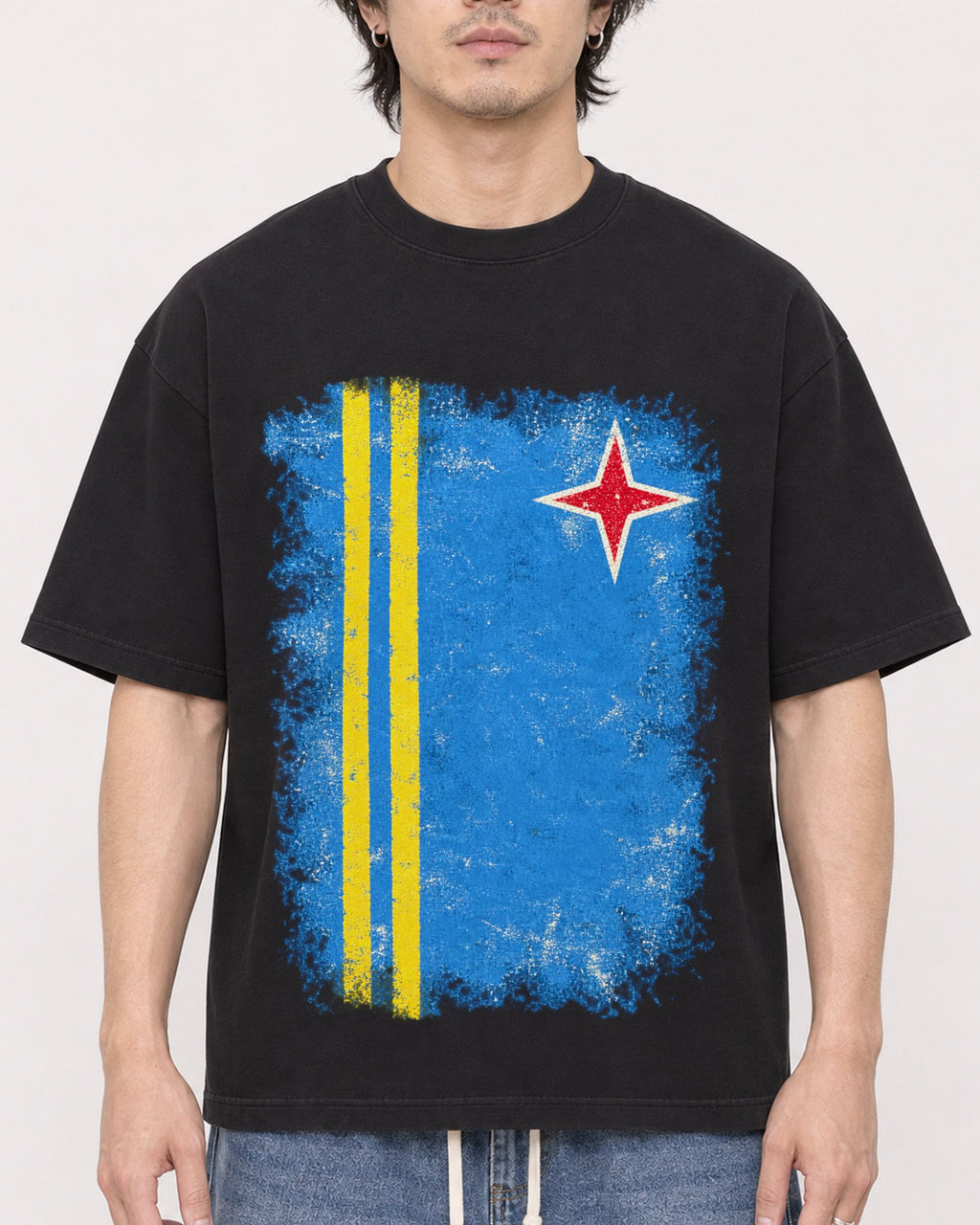 Mockup Boxy Heavyweight Tee Black male close-up 03