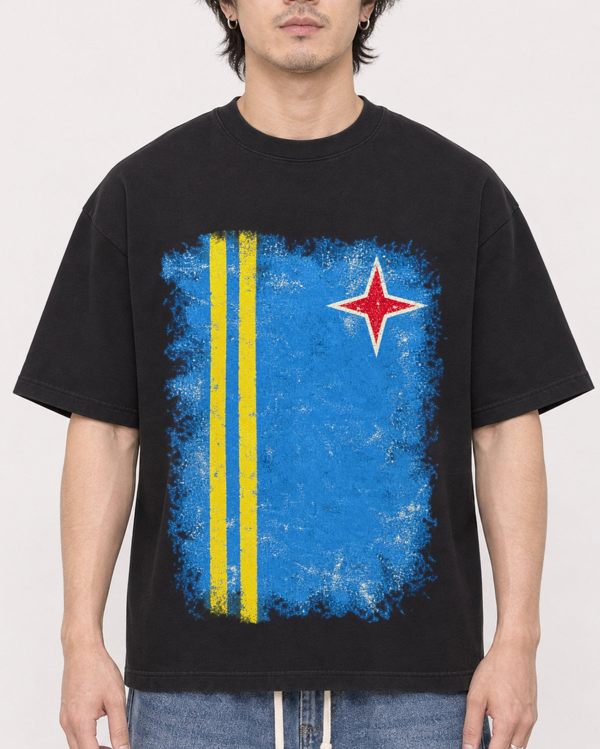 Mockup Boxy Heavyweight Tee Black male close-up 03