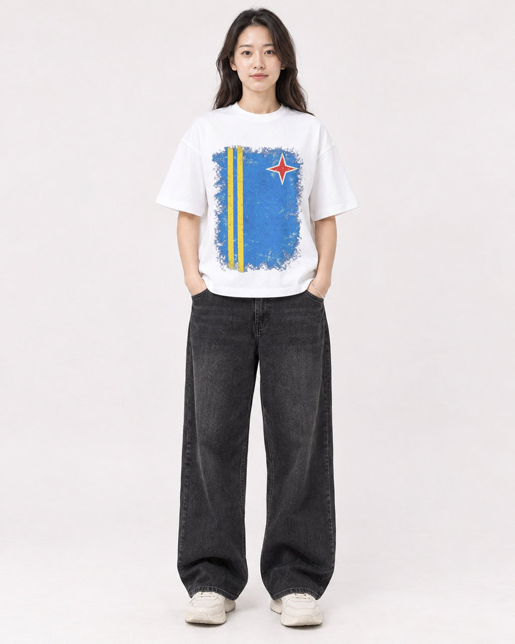Mockup Boxy Heavyweight Tee White female full-body 03
