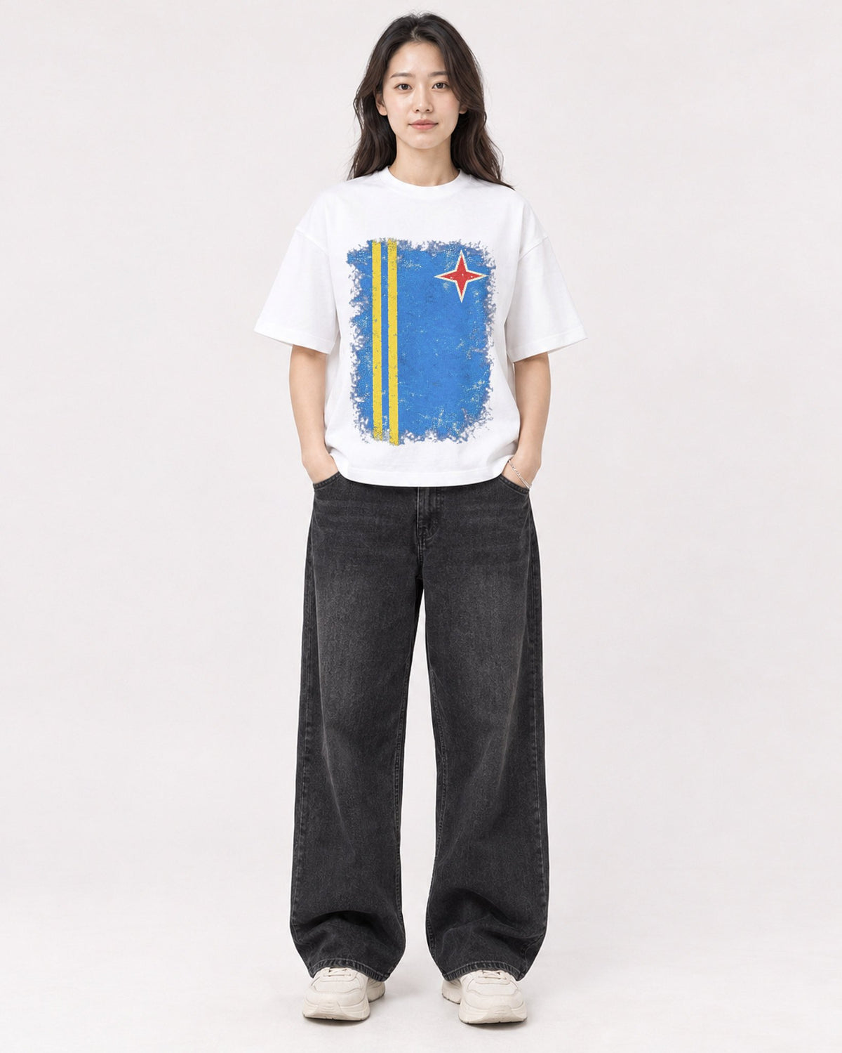 Mockup Boxy Heavyweight Tee White female full-body 03